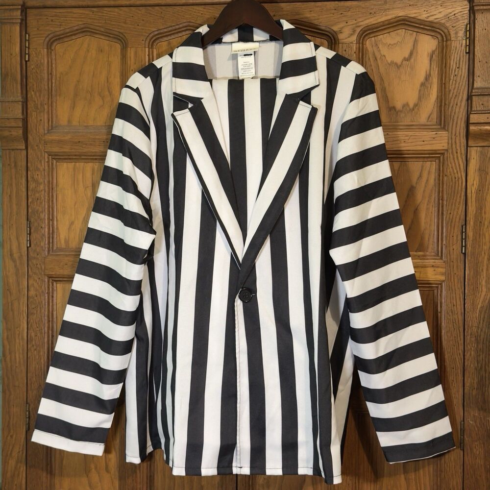 Jerry Leigh Beetlejuice Costume Adult  XL Black & White Stripe Poly Jacket Pants